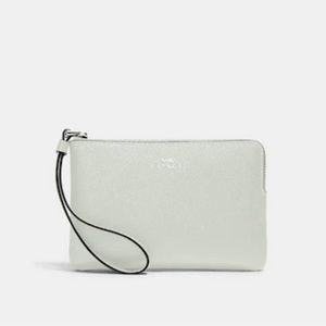 Coach Corner Zip Wristlet in Silver/Light Sage